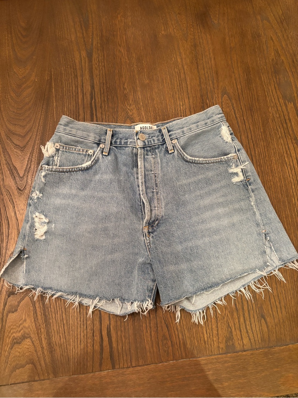 Agolde Light Wash Distressed High-Rise Jean Shorts